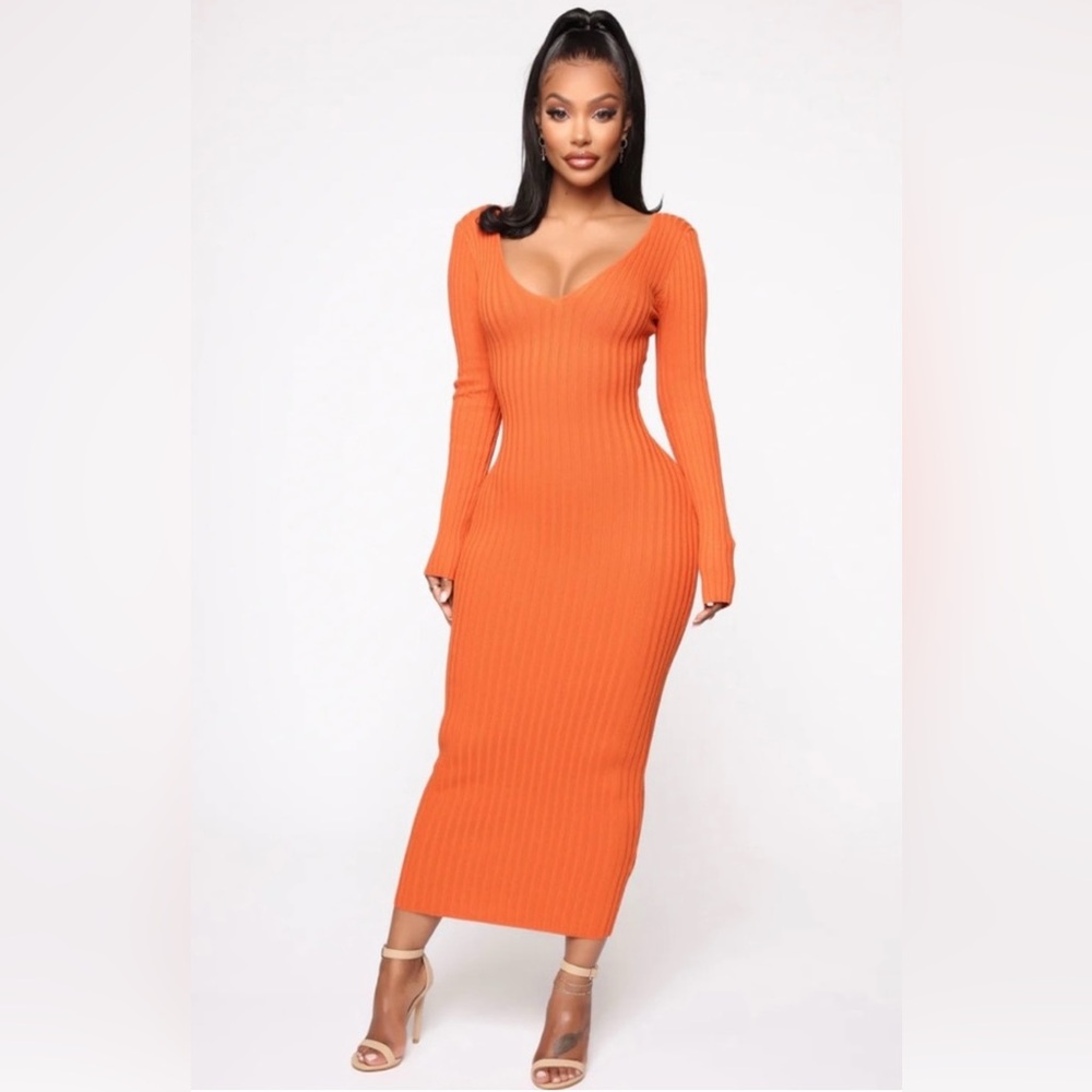 Orange fitted Fashion Nova Sweater Dress